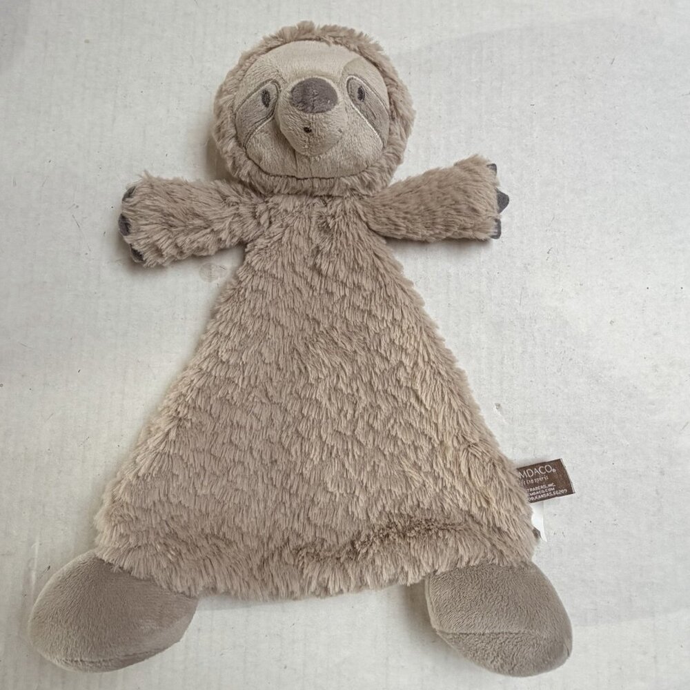 Demdaco Brown Gray Sloth Lovey Security Blanket Toy Rattle Baby Plush Comfort